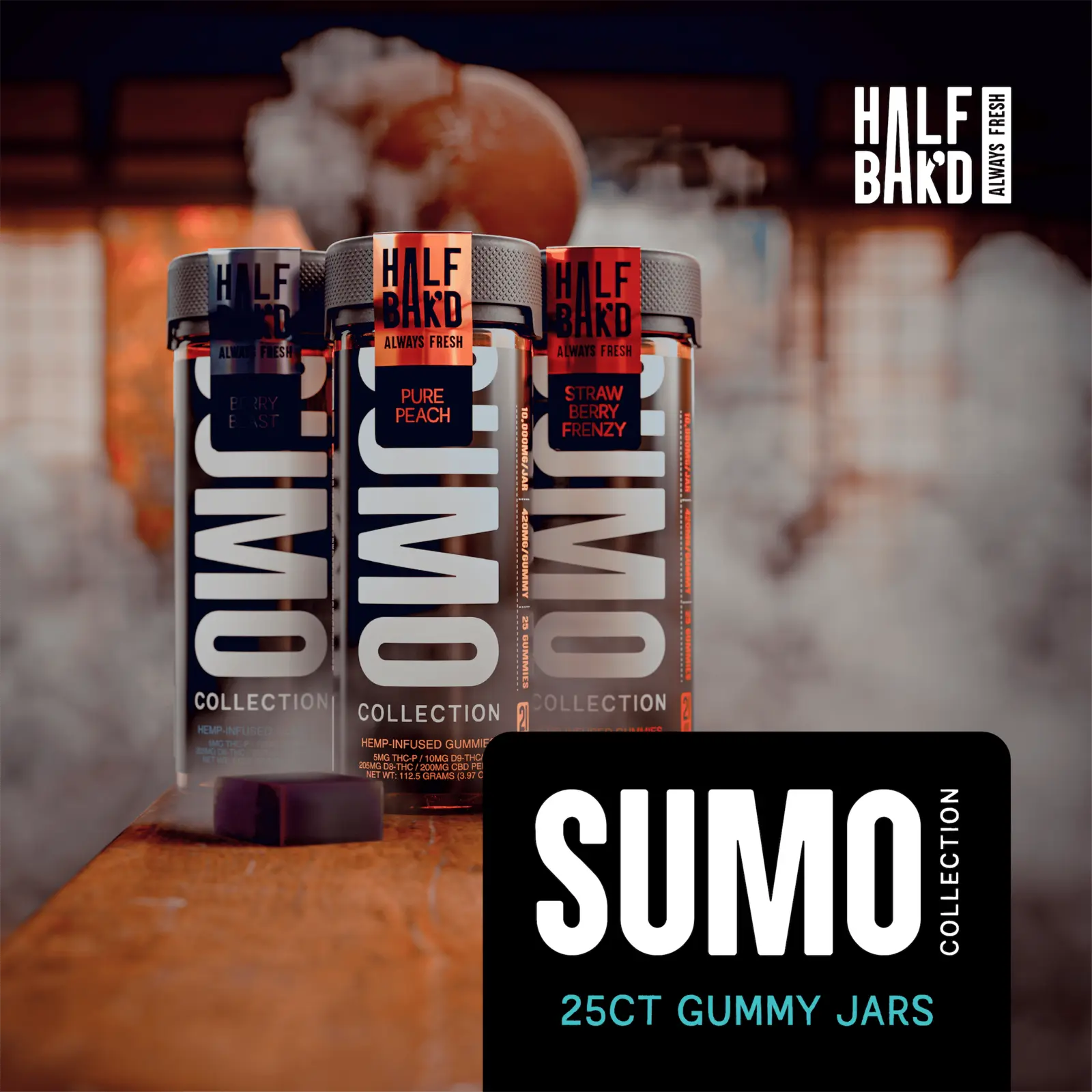 [Q-4814-07] Half Bak'd D9 SUMO Gummies Jar 25CT (Birthday Cake)