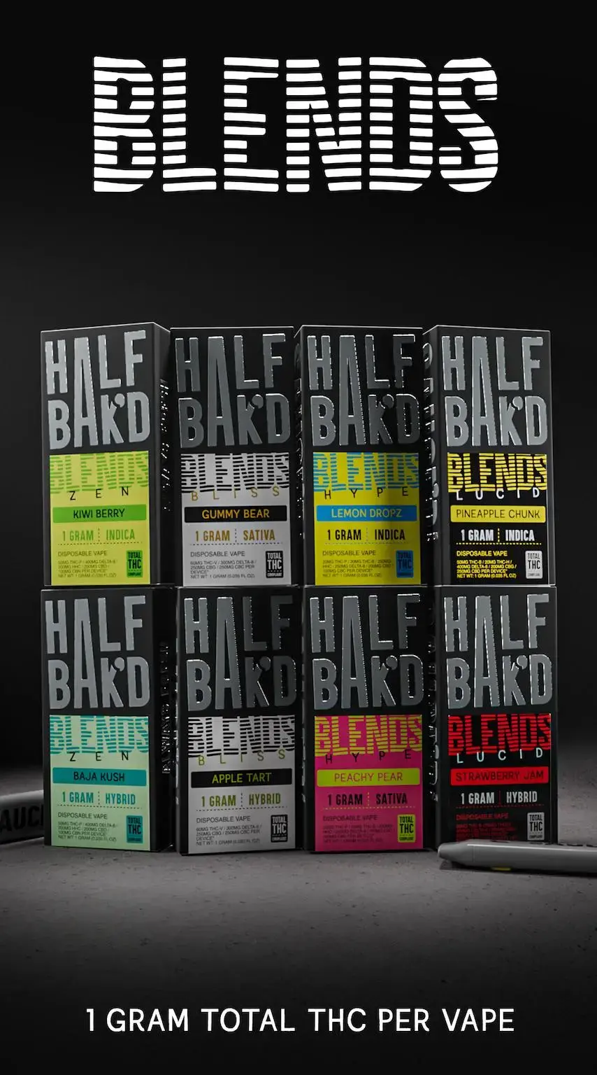[T-1547-07] Half Bak'd Live Resin SAUCE'D Blends 1G Disposable 5PK (Zen - Baja Kush)