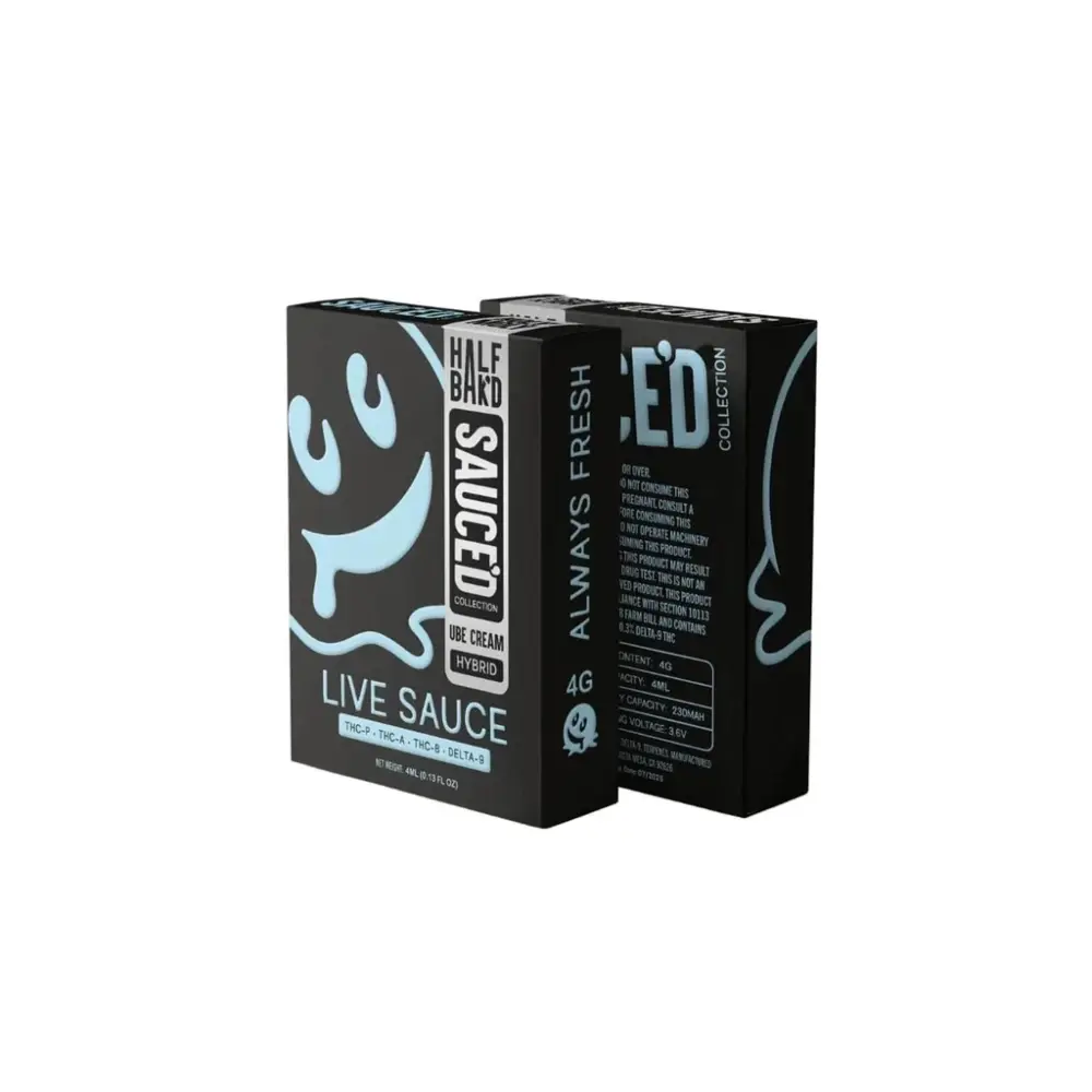 [T-1089-06] HALF BAK’D LIVE RESIN SAUCE’D DISPOSABLE 4G 5pk Box (UBE Cream Indica)