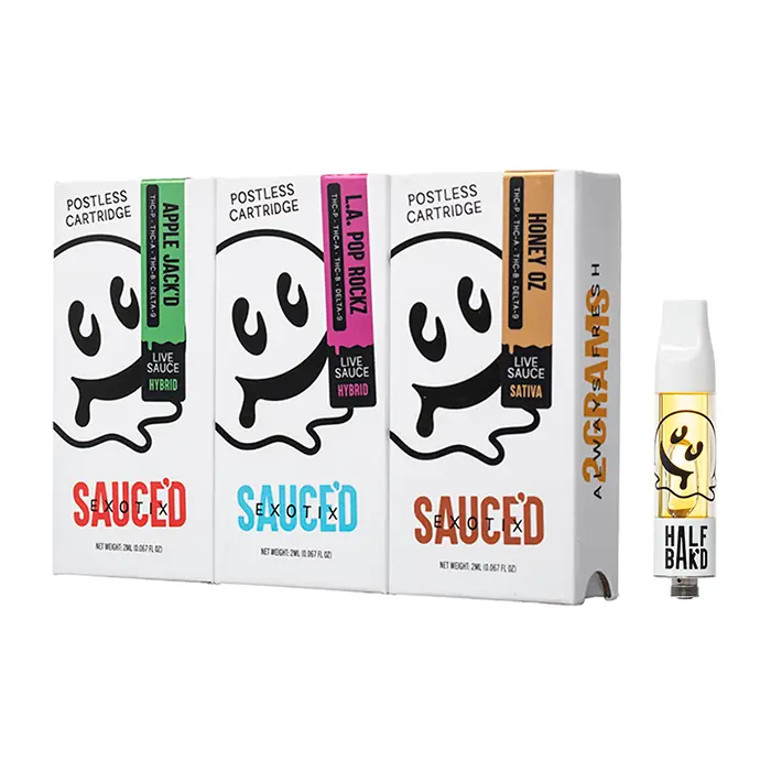 [Q-4815-05] Half Bak'd Live Resin SAUCE'D EXOTIX THC-P 2G Cartridges- 5 Pack (PB&J Souffle)