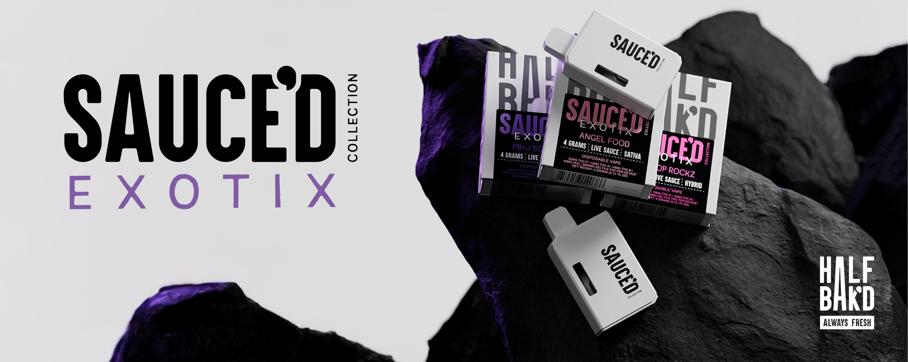 [Q-4816-03] Half Bak'd Live Resin SAUCE'D EXOTIX THC-P 4G Disposables 5 Pack a Box (Apple Jack'D)