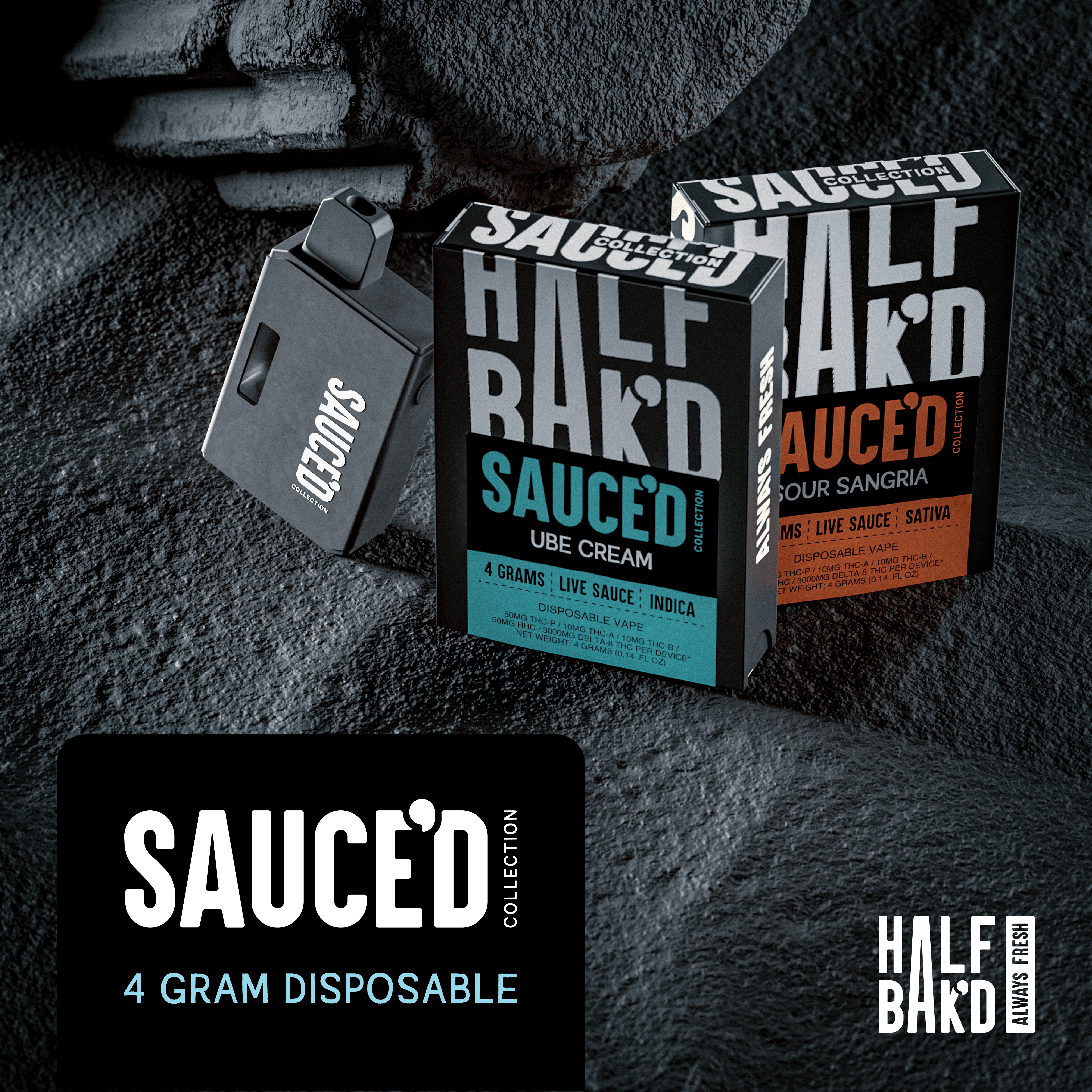 [Q-4817-03] Half Bak'd Live Resin SAUCE'D THC-P 4G Disposables - 5 Pack (Magic Milk Sativa)