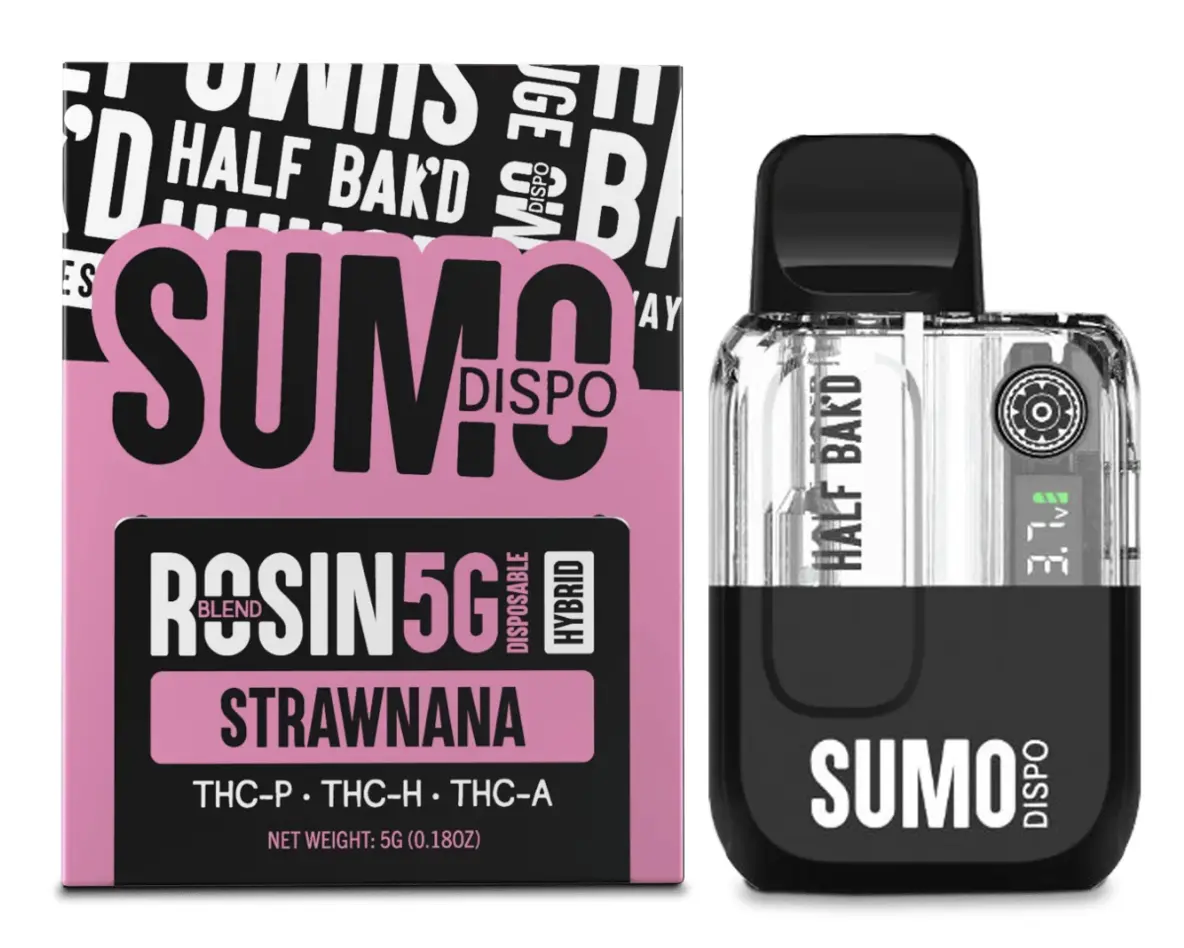 [T-1244-05] Half Bak’d -SUMO Live Rosin Disposable 5G THC-P, THCH, and THCA 5pk Box (Strawnana)