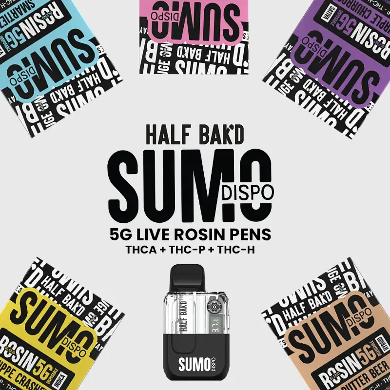 [T-1244-08] Half Bak’d -SUMO Live Rosin Disposable 5G THC-P, THCH, and THCA 5pk Box (Chemdawg)
