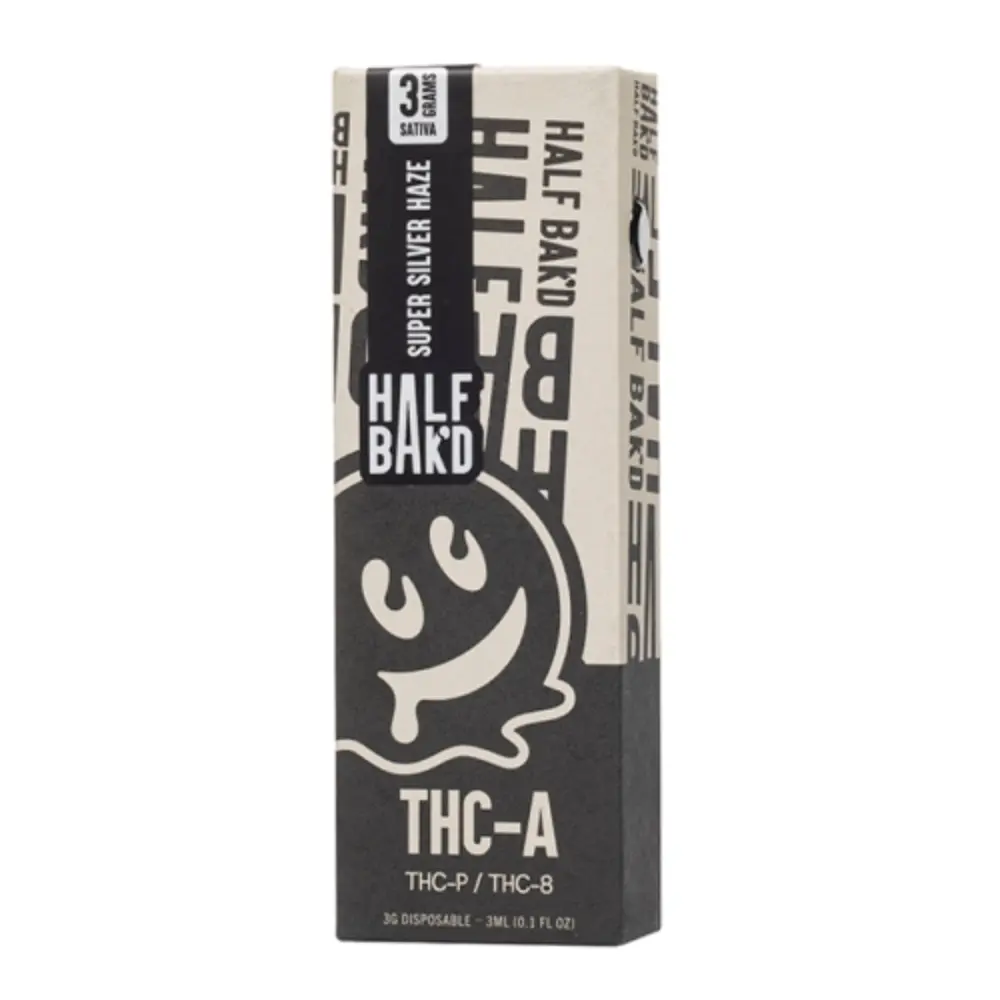 [T-1083-05] HALF BAK'D THC-A 3GRAM DISPOSABLE 5pk Box (Super Silver Haze)