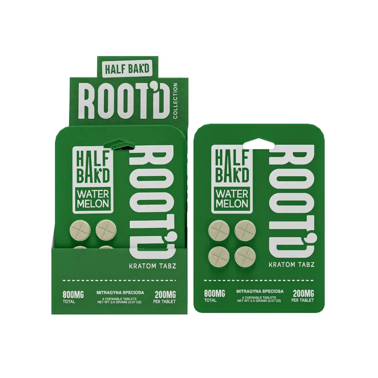 [T-1570-04] Half Baked Root'd Kratom Tabz 200mg tap 4 Taplets 10ct (Watermelon)