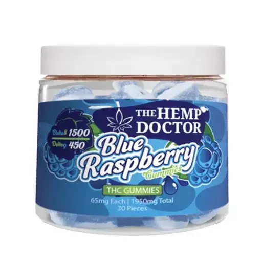 [Q-4253-04] HEMP DOCTOR 1950mg 30ct Gummy Jar DELTA-8 DELTA-9 (BLUE RAZZ RINGS)