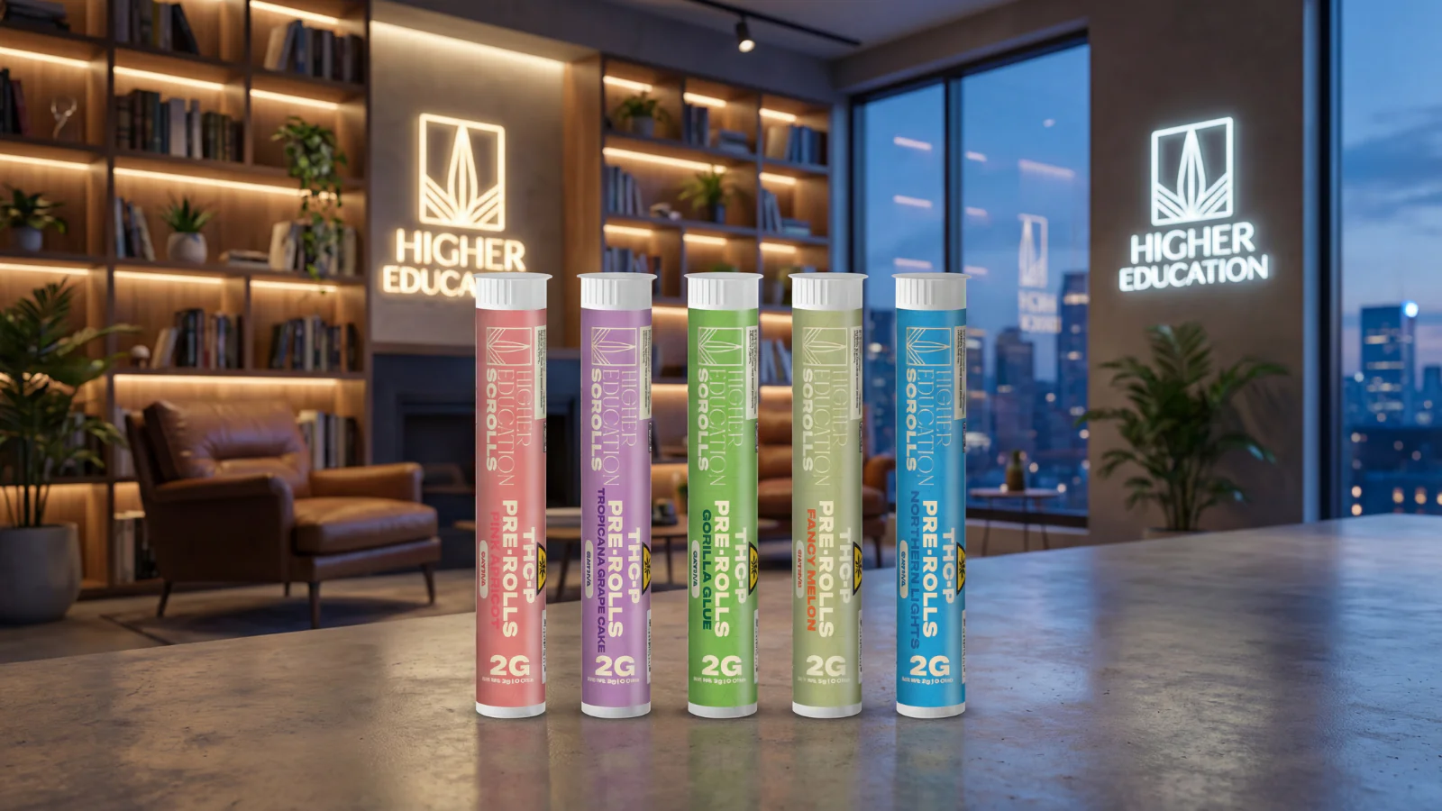 [T-1644-05] Higher Education Pre Roll 2G 20Ct Display (Tropicana Grape Cake Indica)