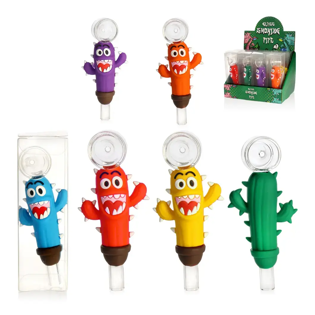 [T-1393-06] Hittn Silicone Hand Pipe Display of 12 (HH-017)