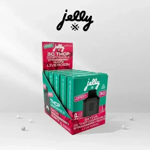 [T-1277-02] Jelly THC-P Disposable 3G Live Rosin 5PK a Box (Strawberry Runtz)