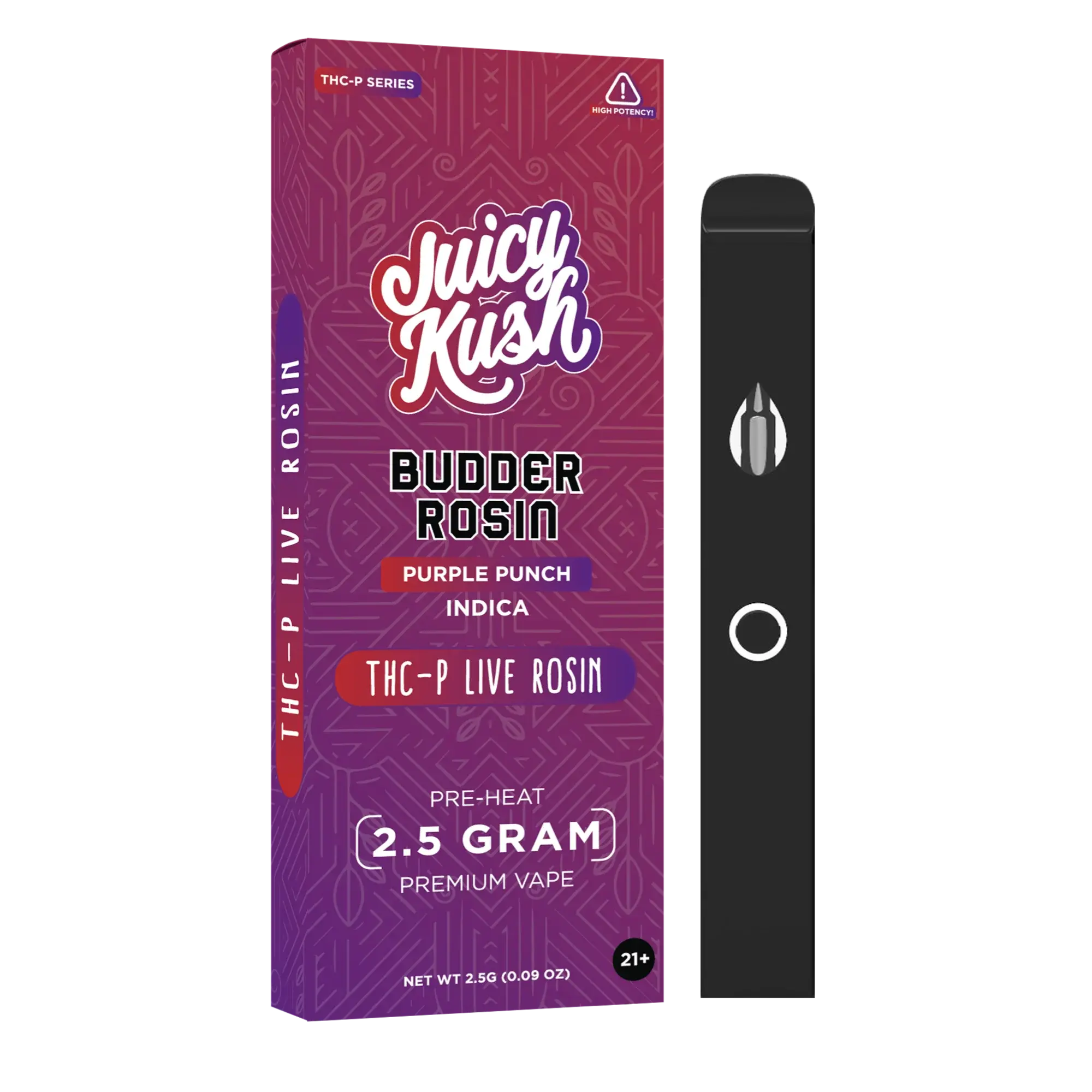 [Q-4258-03] Juicy Kush 2.5g Disposable THC-P 5PK a Box (Purple Punch)