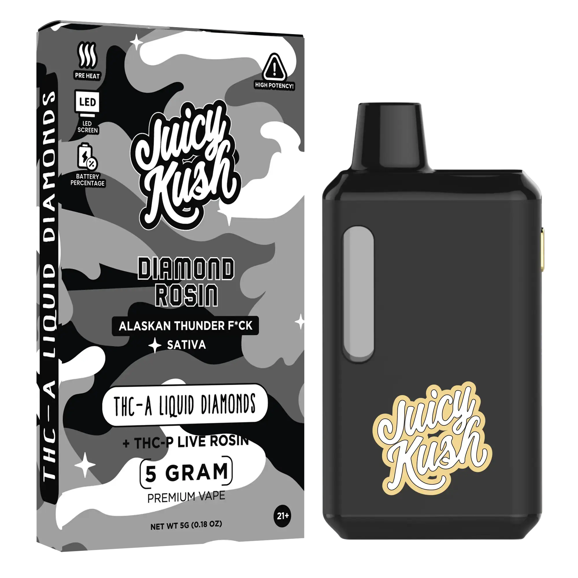 [Q-4259-01] Juicy Kush 5g Disposable THC-A 5PK a Box (Alaskan Thunderfuck)