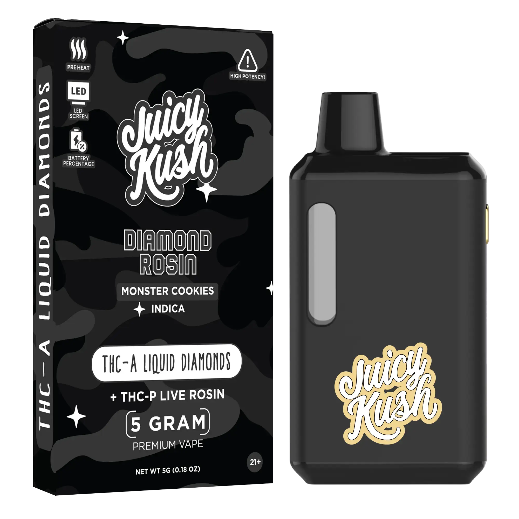 [Q-4259-03] Juicy Kush 5g Disposable THC-A 5PK a Box (Monster Cookies)