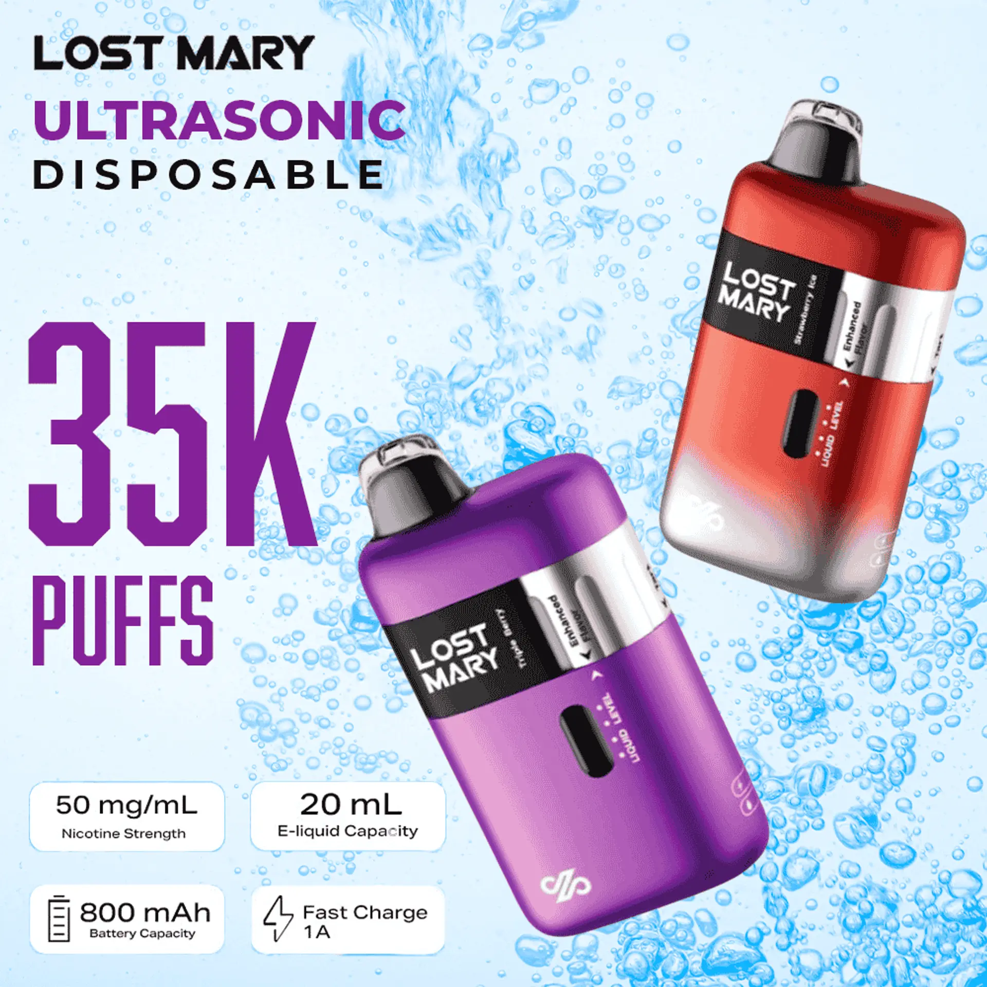 [T-1369-09] LOST MARY Ultrasonic 35000 Puff 5CT 20ML (Juicy Peach Ice)