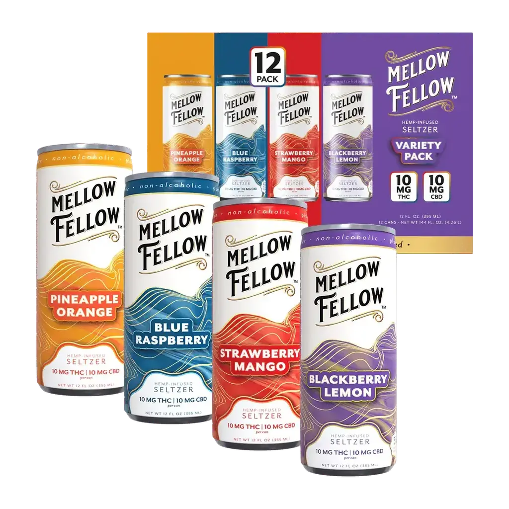 MELLOW FELLOW SELTZER BEVERAGES 20mg DELTA9 CBD 12OZ 12PK
