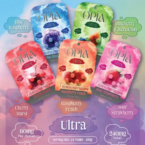 [T-1367-01] OPIA 7-HYDROXYMITRAGYNINE 4 TABLETS 60MG PER TABLET BOX OF 10 (Blue Raspberry)