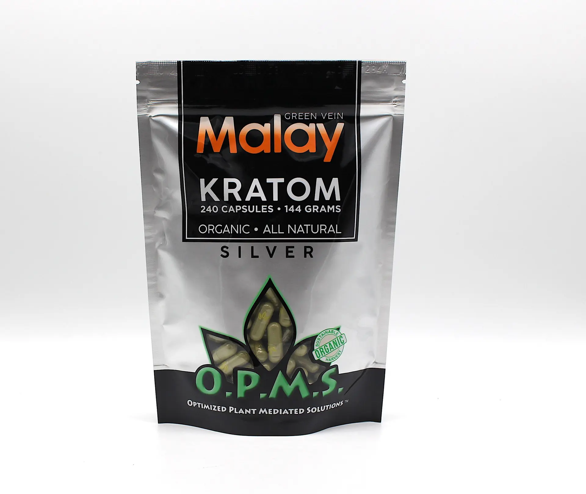 OPMS SILVER - GREEN VEIN MALAY 144G 240 CAPS KRATOM