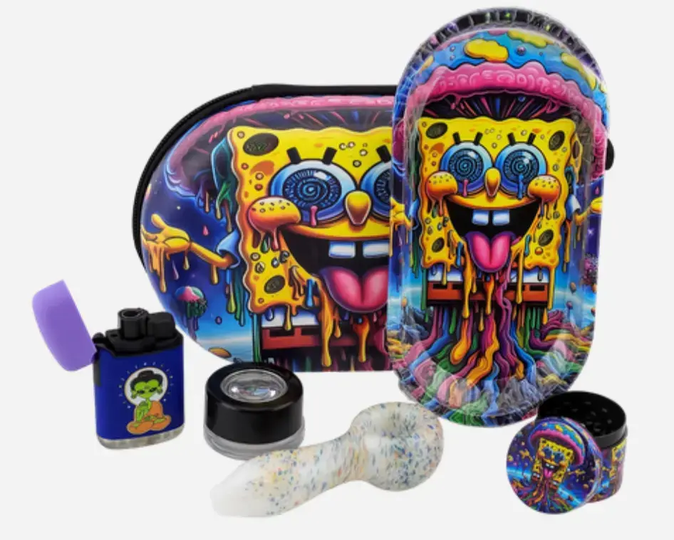 [T-1493-01] Oval Bag Glass Smoking Pipe Set (sponge melting)