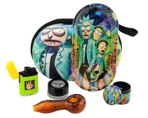 [T-1493-05] Oval Bag Glass Smoking Pipe Set (Rick Universe)