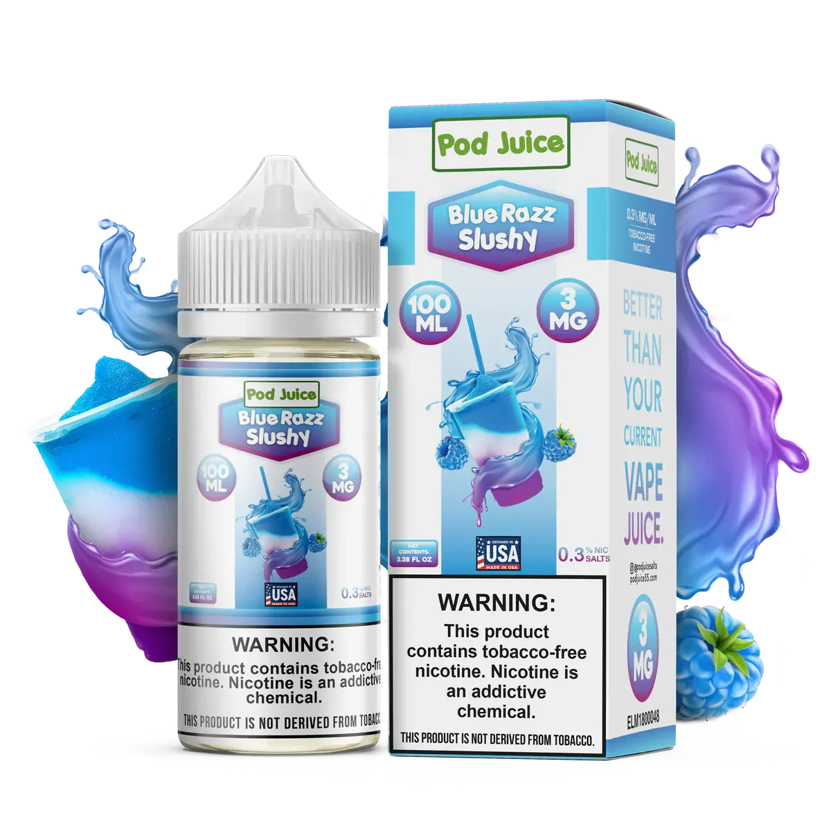 [Q-3093-03] POD JUICE 100ML (3MG, Blue Razz Slushy)