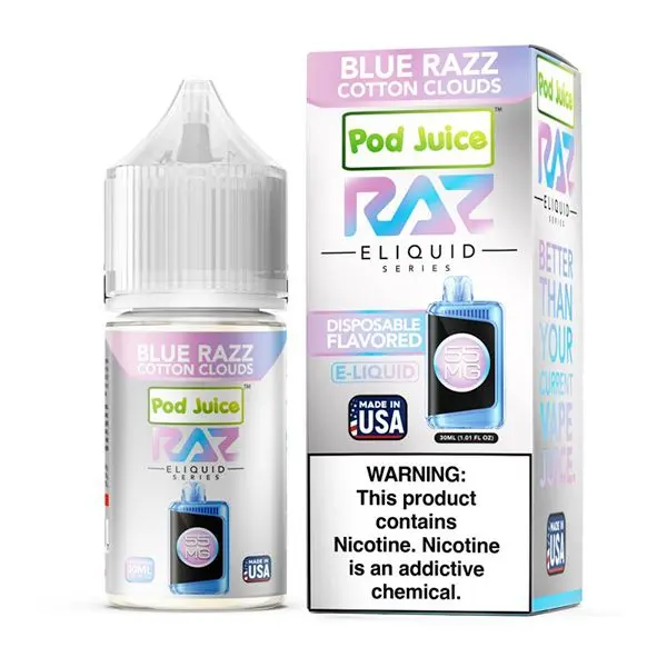 [Q-3099-02] POD JUICE X RAZ 30ML (55mg, Blue Razz Cotton Clouds)