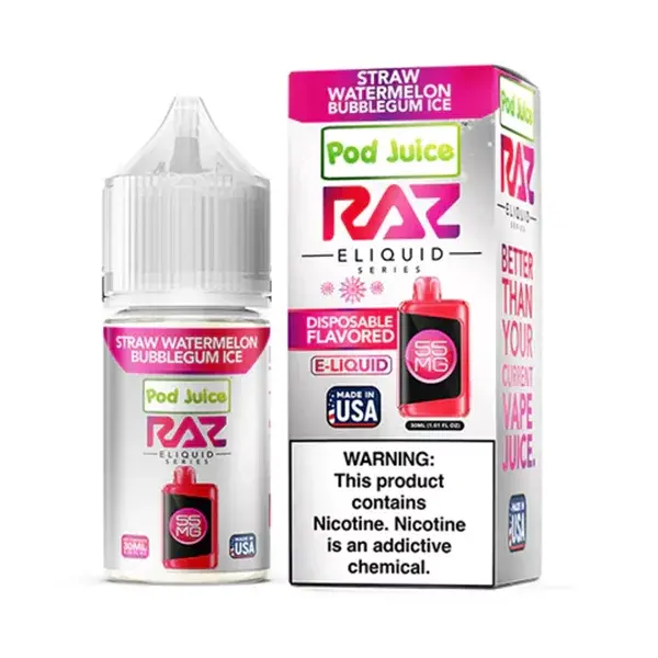 [Q-3099-10] POD JUICE X RAZ 30ML (55mg, Straw Watermelon Bubblegum Ice)