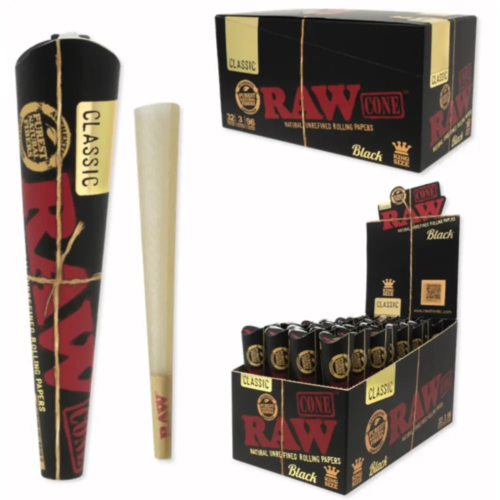 [Q-3190-02] RAW CONE PRE-ROLLES 32CT (BLACK KING SIZE 3PK)