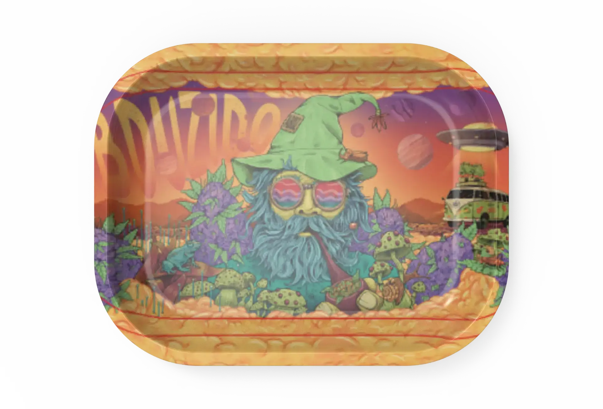 [T-1401-44] Rolling Tray18*14*1.5cm (Trippy Hippie UFO)