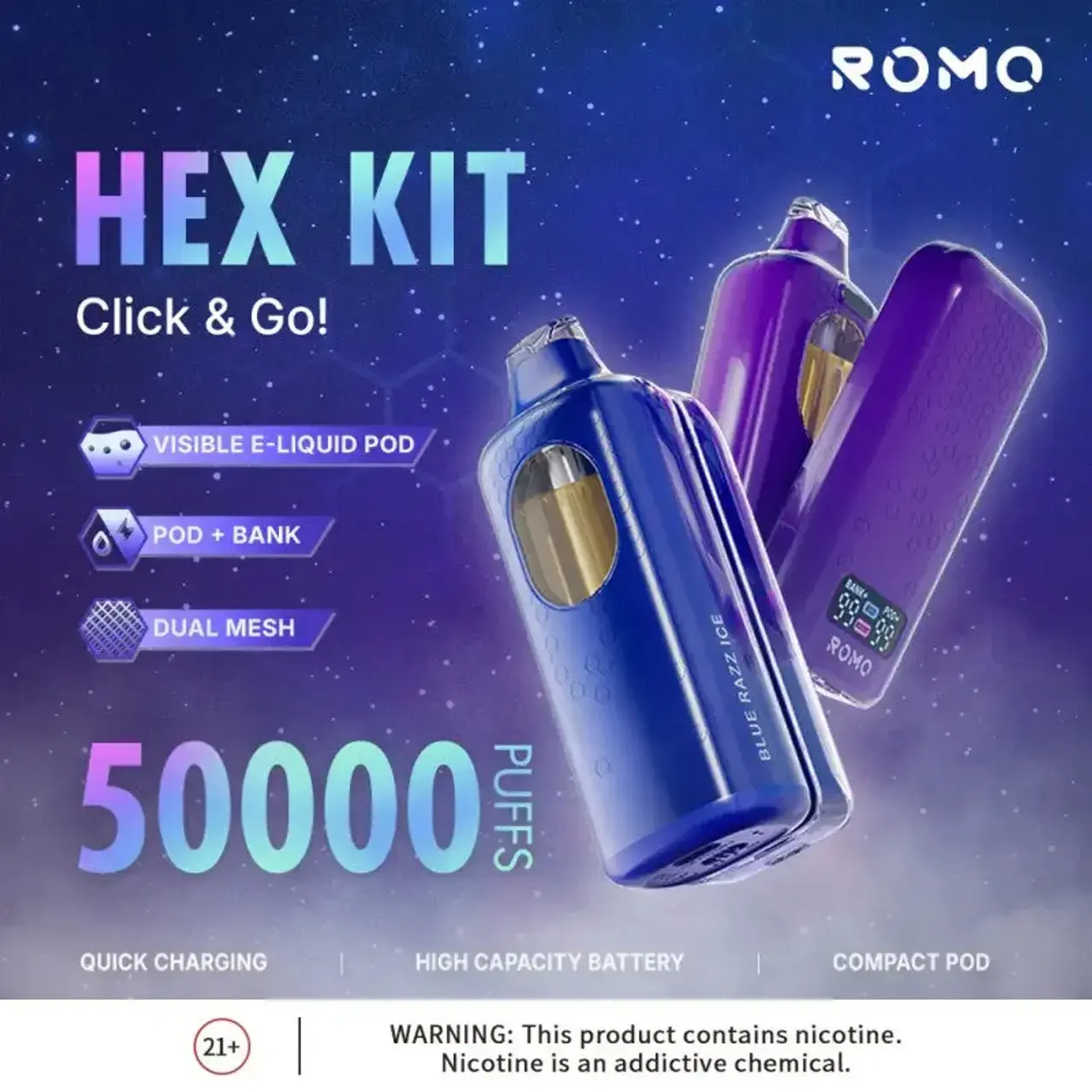 [T-1468-08] Romo Hex Disposable Kit 50K Puff 12ML 5PK (Tropical Wave)