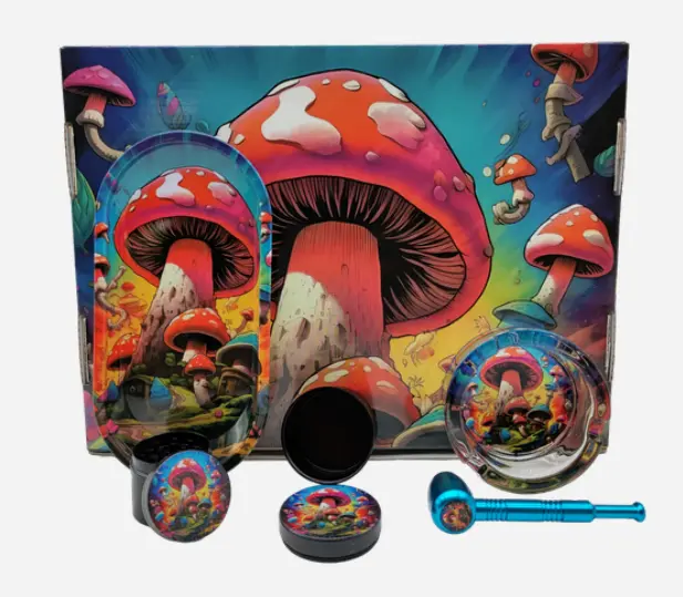 [T-1504-03] Smoking Kit Round Ashtray 4-Piece kit (Design 2)