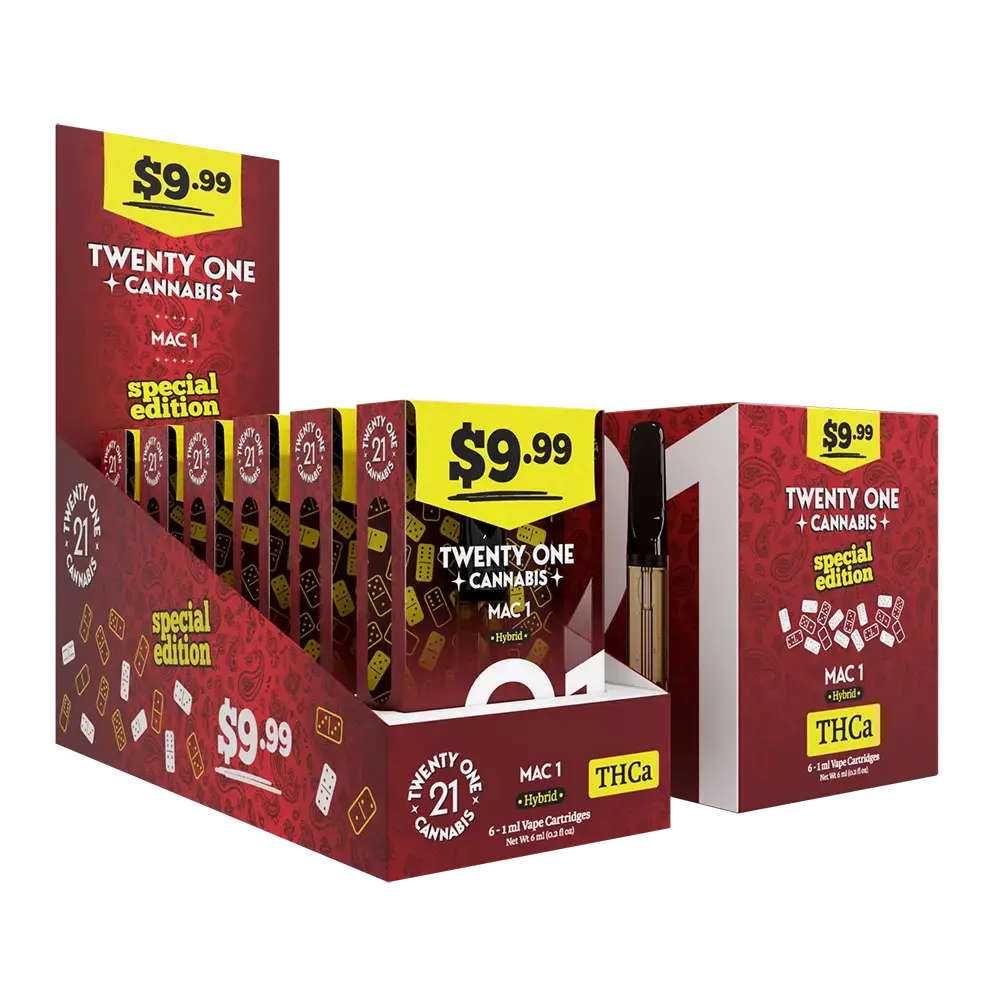 [T-1405-06] Twenty One Vape Cartridge 1ml THC-A Pre-Priced $9.99 6PK (Berry Pie (Sativa))