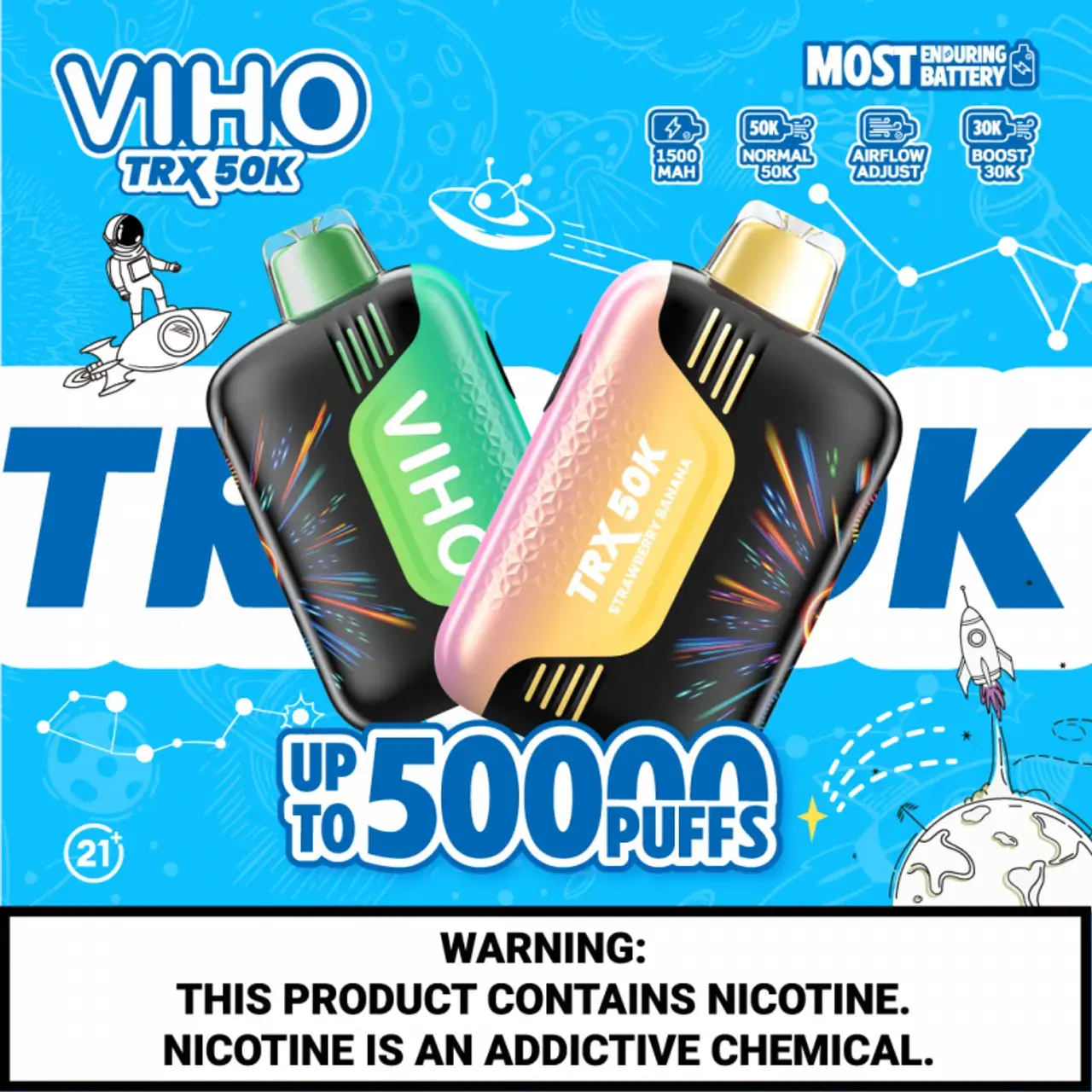 [T-1453-10] VIHO TRX 50K Disposable Vape 100ML 5PK (Tobacco)