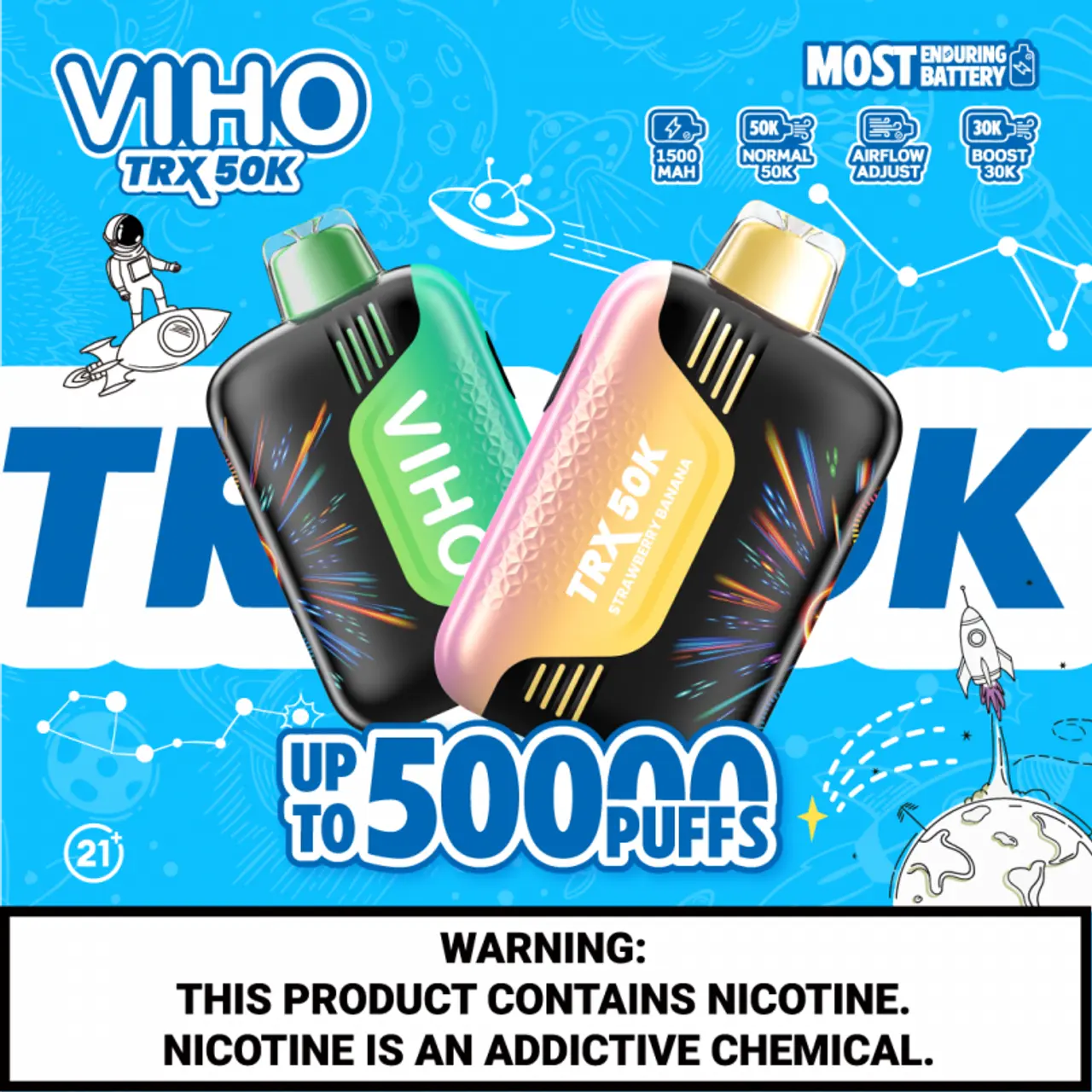 [T-1453-06] VIHO TRX 50K Disposable Vape 100ML 5PK (Sour Apple Ice)