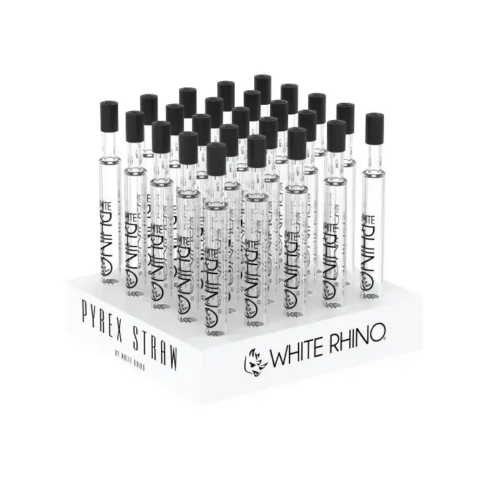 [10104-01] WHITE RHINO PYREX DAB STRAW WITH SILICONE CAP - 25 COUNT DISPLAY (Design 1)