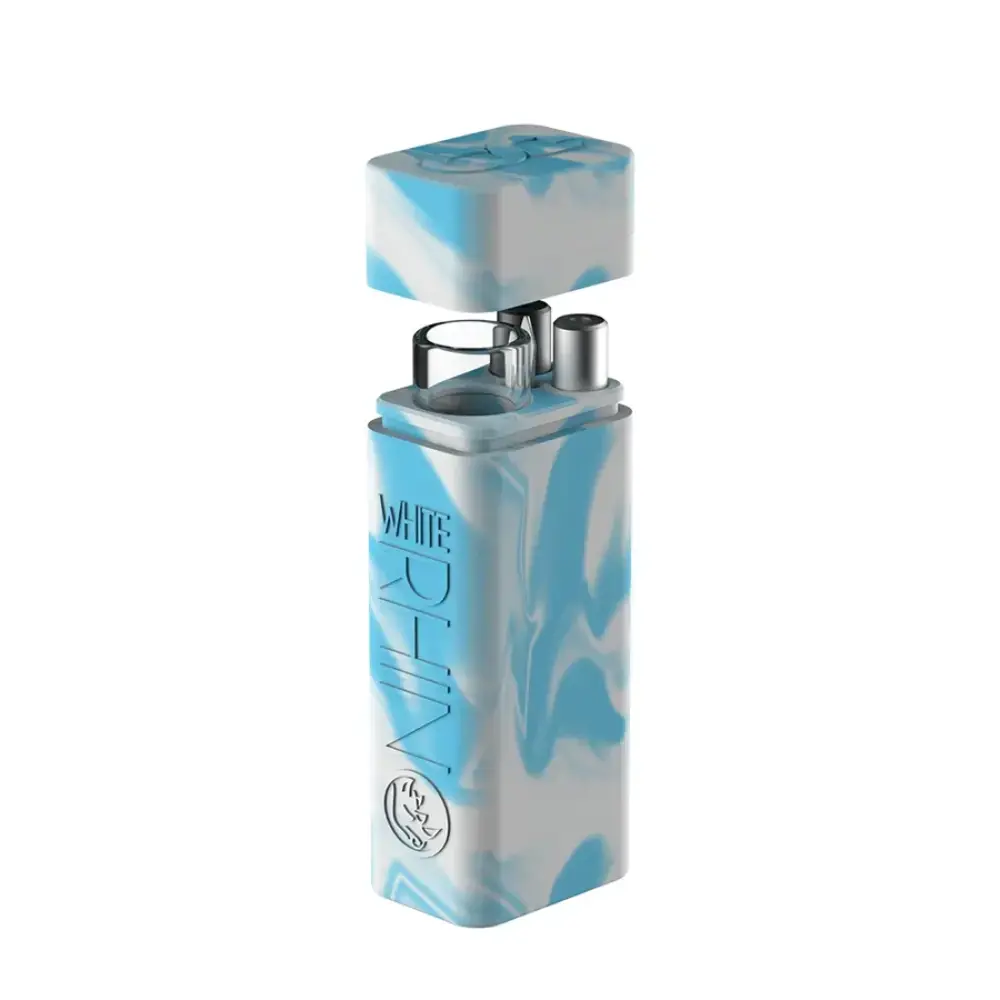 [Q-4038] WHITE RHINO SILICONE DUGOUT GLOW IN THE DARK (Blue White)