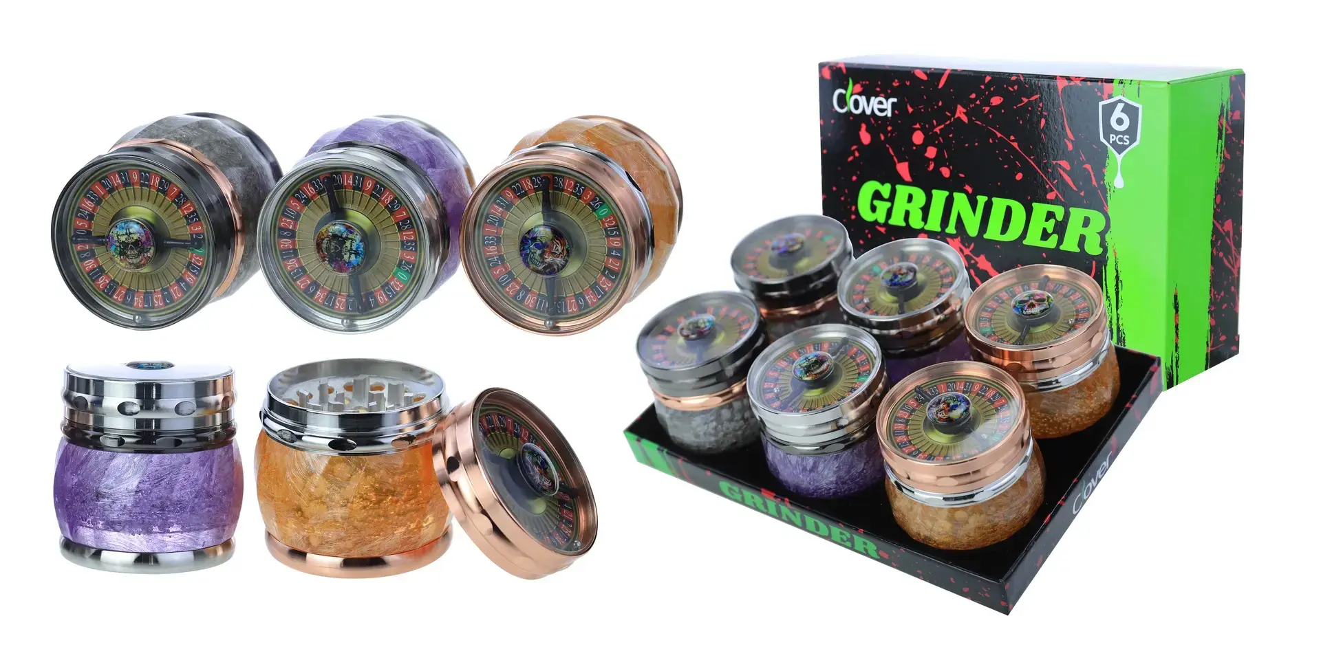 Clover Grinder Zinc Alloy 4 Part 6PC Display
