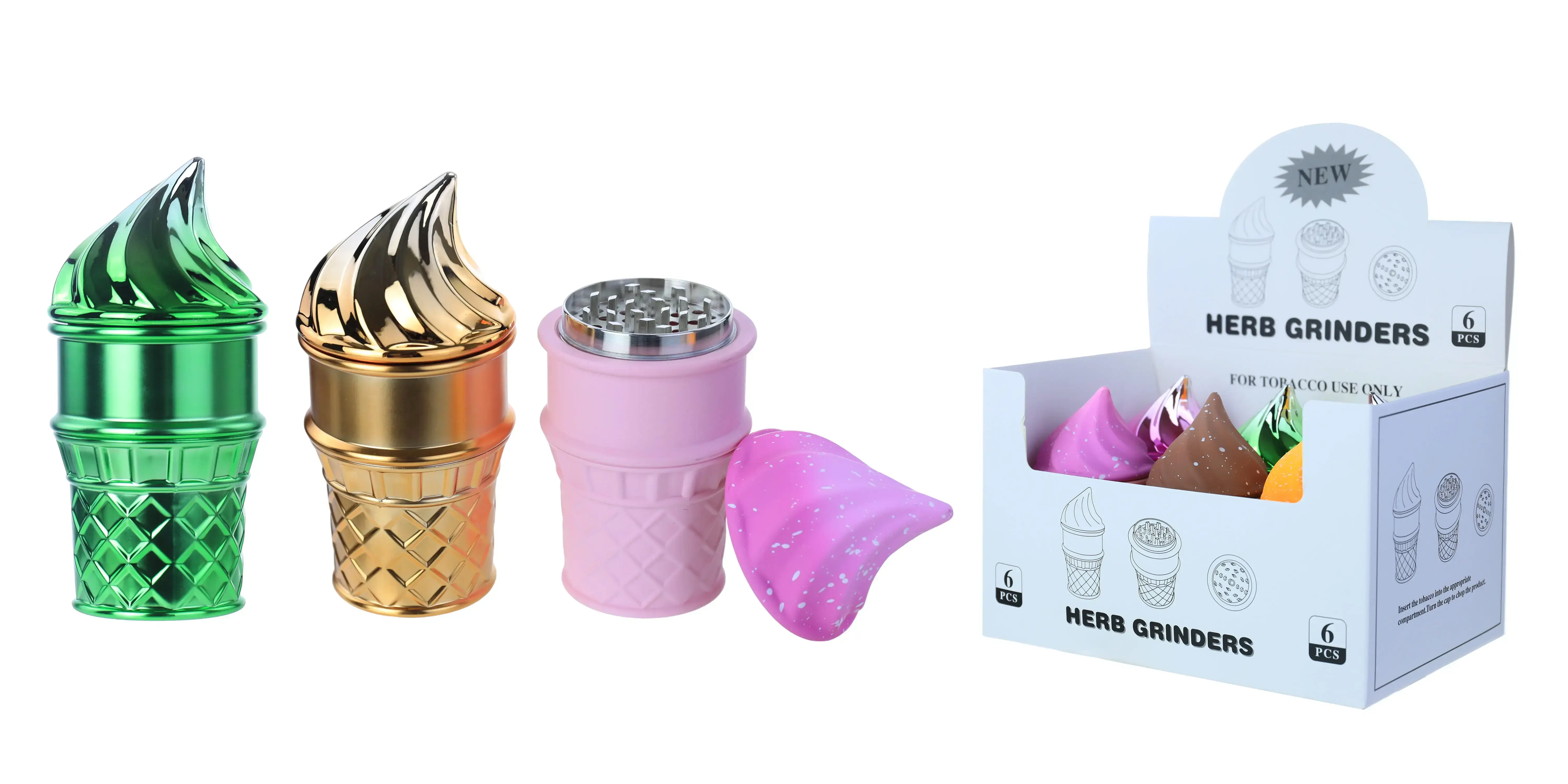 [T-1377-07] Clover Grinder Zinc Alloy  4 Part 6PC Display (GX-2506 61*123MM)