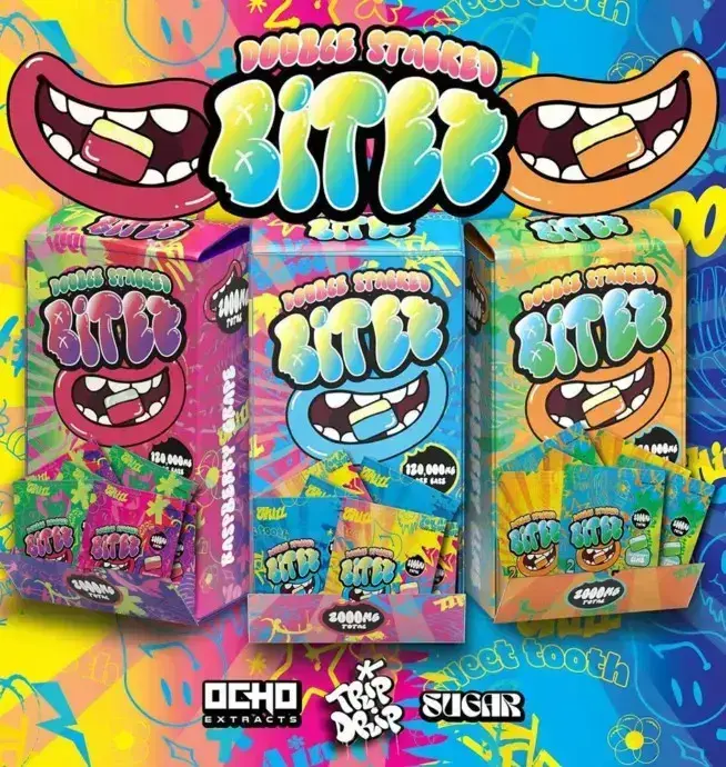 [A - 0003-01] BITEZ Trippy GUMMY Single 40 Count Mushroom (BLACKBERRY WATERMELON/PEACH RINGZ)