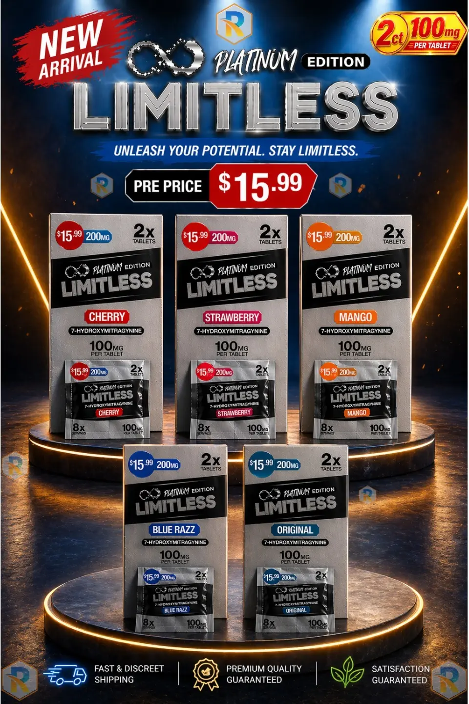 [A-0015-05] LIMITLESS PLATINUM 100MG 2ct $15.99 (Mango)