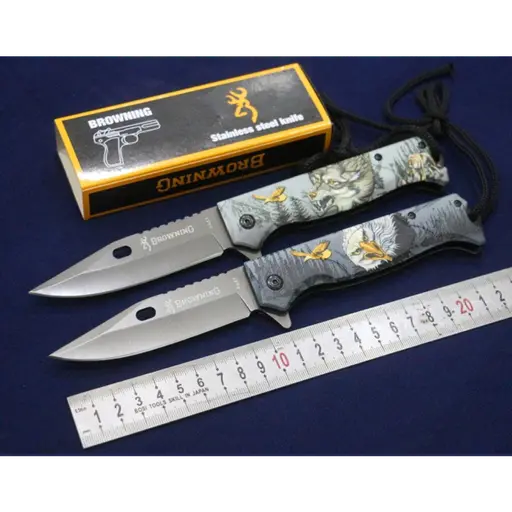 DEFENSE KNIFE BROWNING BRAND WOOD BASE WITH ROPE CUTTER