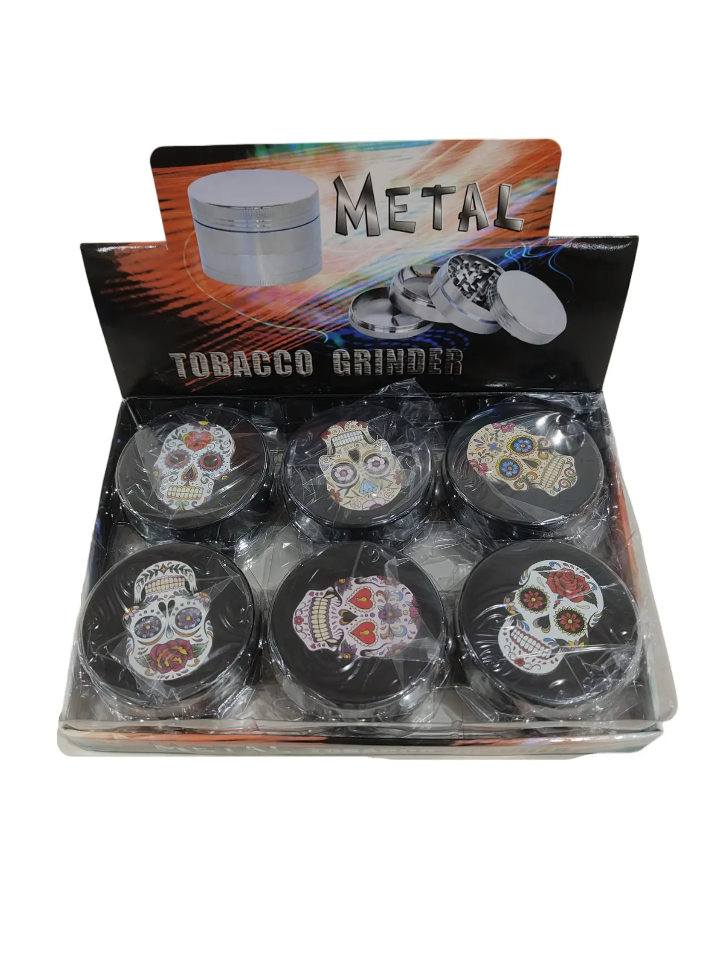 [Q-4934] Grinder Zinc 63MM Print on Lid Skull-1 6PK