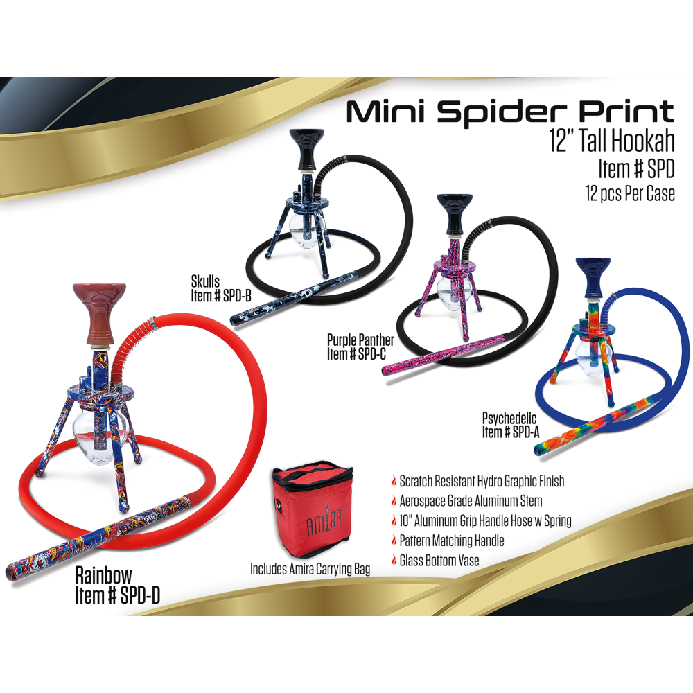 [Q-2580] HOOKAH B.Y.O. 12" AMIRA SPIDER HOOKAH PRINT DESIGN 1 HOSE AMIRA CARRYING BAG
