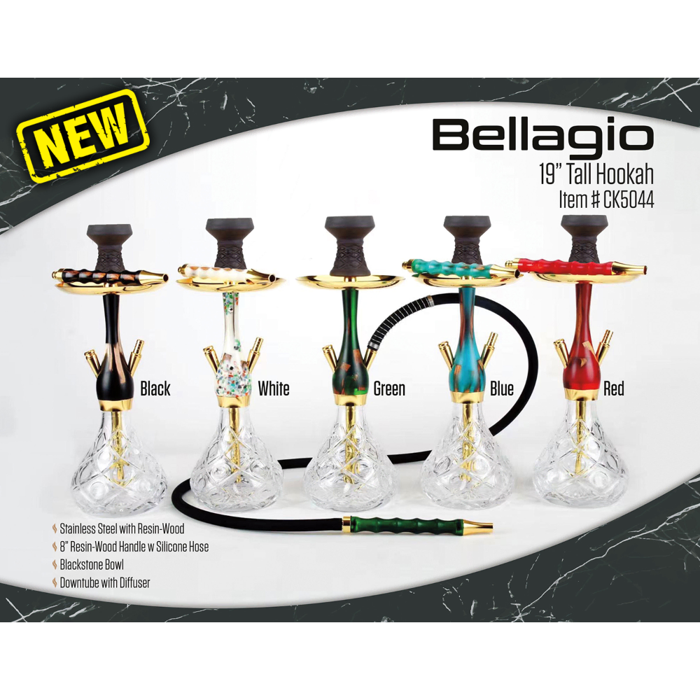 [Q-2585] HOOKAH B.Y.O. 19" BELLAGIO STAINLESS STEEL CLICK TECHNOLOGY 1 HOSE