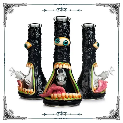 [Q-3885] WATERPIPE 12.5" FREAKED EYE MONSTER WITH MISSING TOOTH