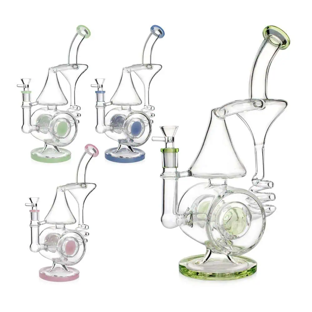 [Q-3895] WATERPIPE 13.3" BIG RECYCLER CIRCLE PERC MULTI COLOR