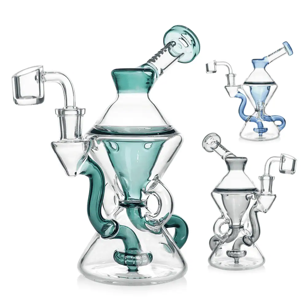 [Q-3945] WATERPIPE 7.6" RECYCLER OIL RIG SHOWEHEAD PERC MULTI COLOR