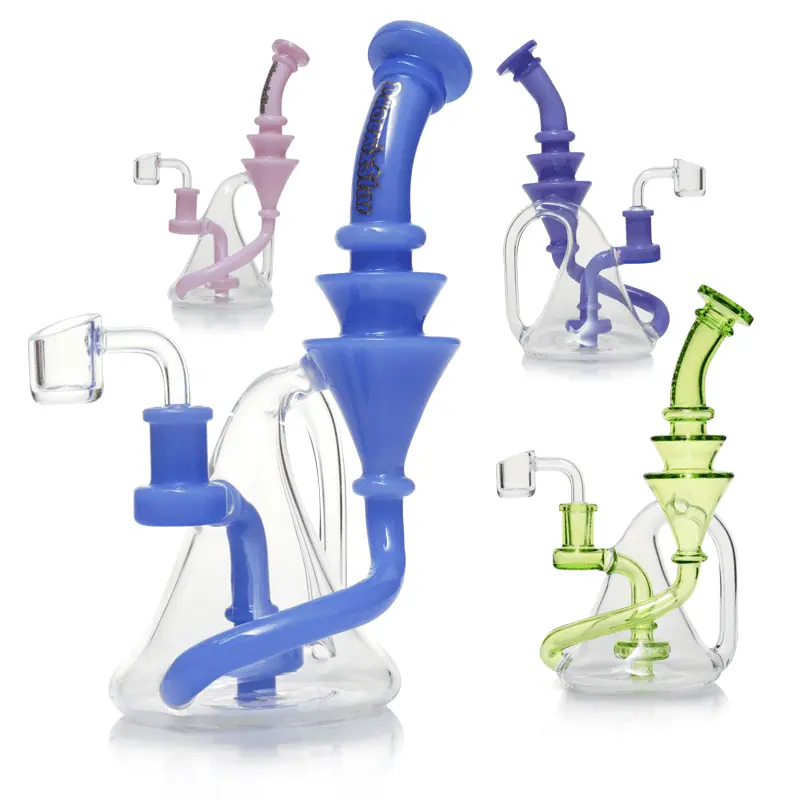 [Q-3955] WATERPIPE 8" RECYCLER OIL RIG THICK SHOWER HEAD PERC