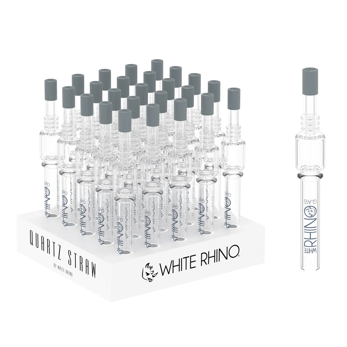 [Q-4863] WHITE RHINO QUARTZ V4 DAB STRAW WITH SILICONE CAP - 25 COUNT DISPLAY